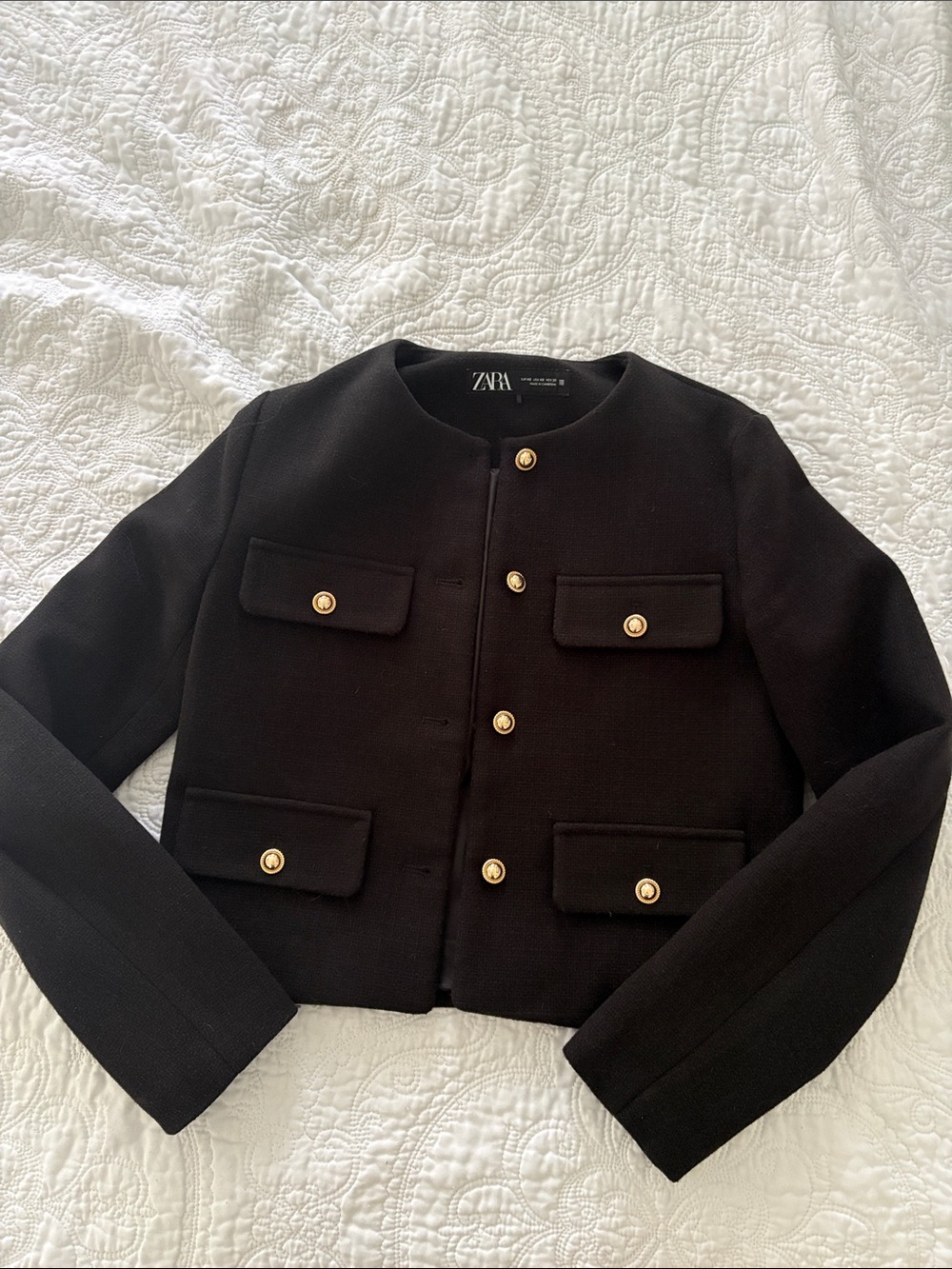 ZARA TWEED BLACK COLLARLESS COAT- size XS NWOT - Picture 2 of 4